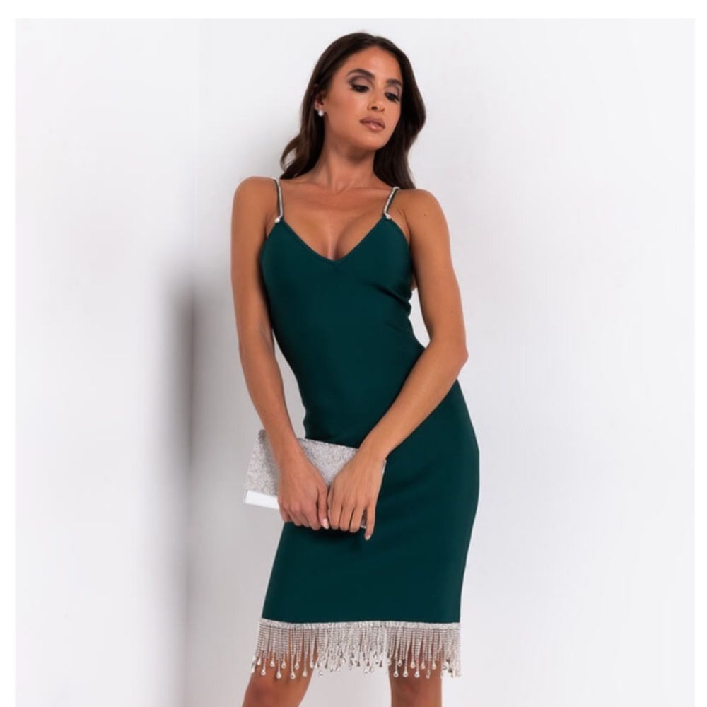 Rhinestone Fringe Bandage Dress